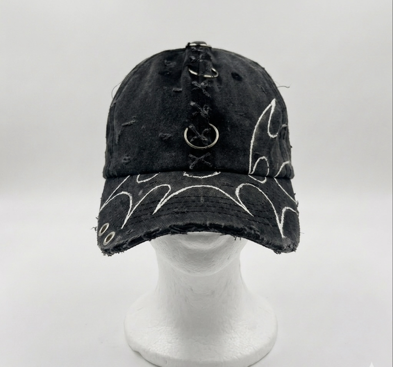 Custom Distressed Black Pattern Cap