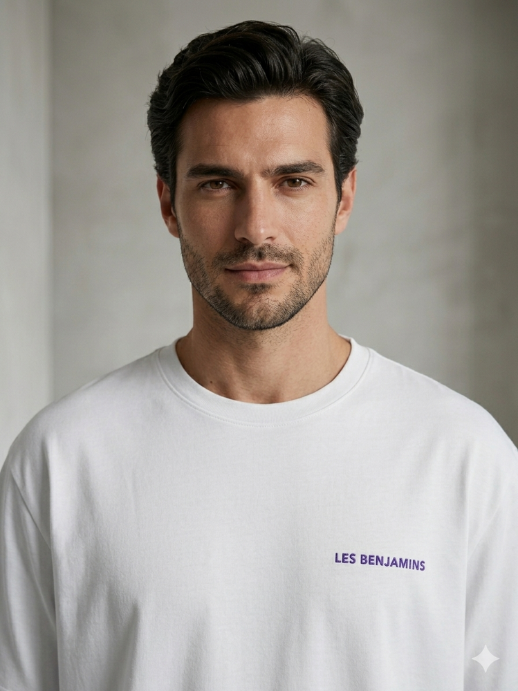L. Benjamins Basic  T-Shirt - Beyaz-Mor