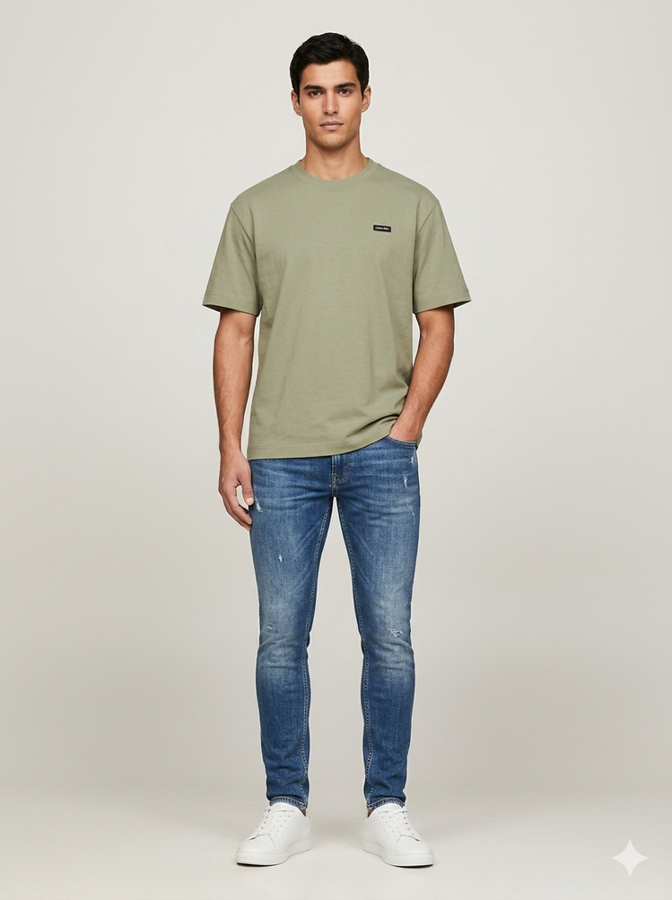 CK Mini Kauçuk Logo T-Shirt - Olive