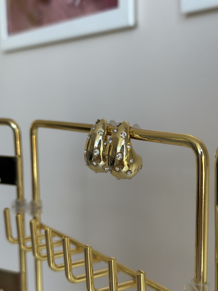 Gold Taşlı Damla Küpe