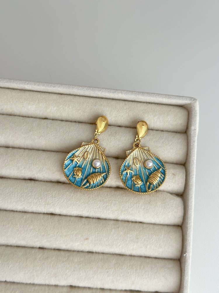 Summer Mavi Gold Sallantılı Küpe