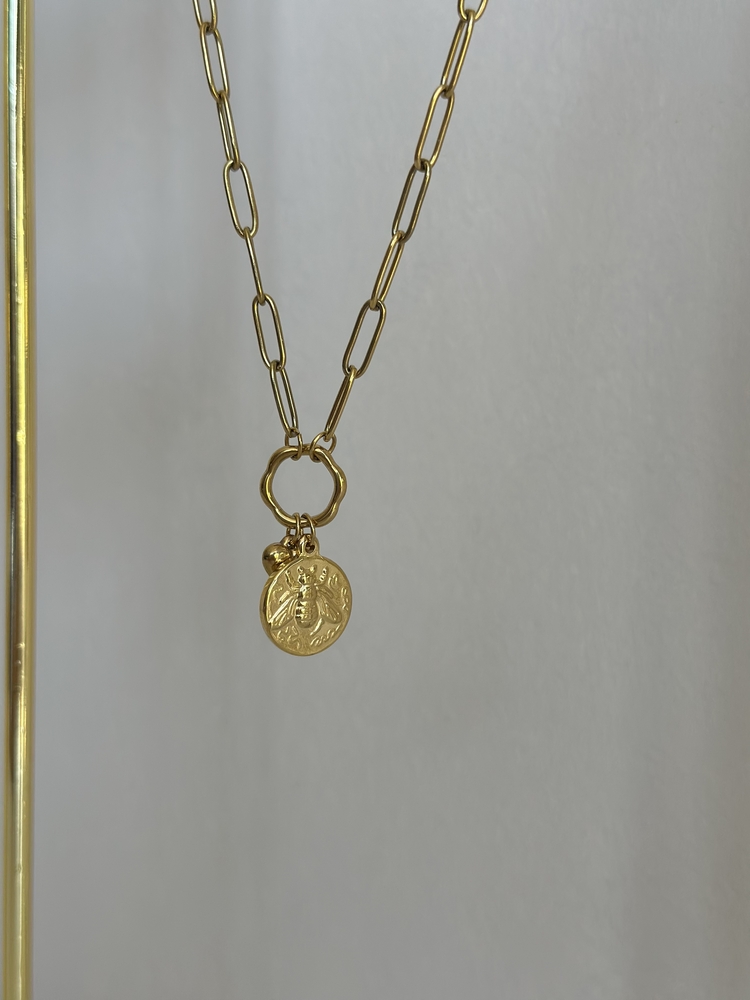 Arı Madalyon Charm Kolye | Çelik