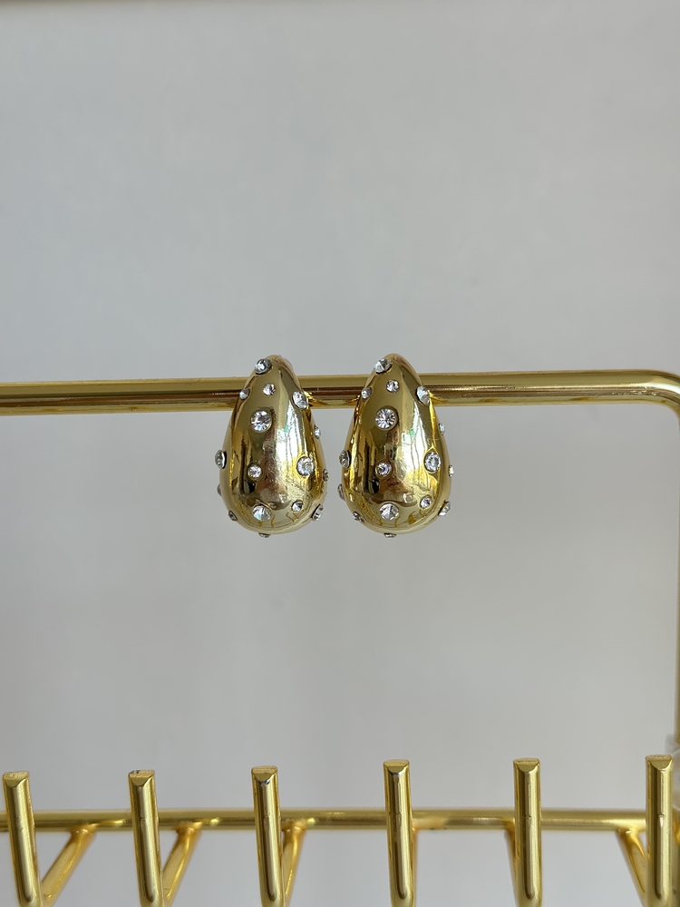 Gold Taşlı Damla Küpe