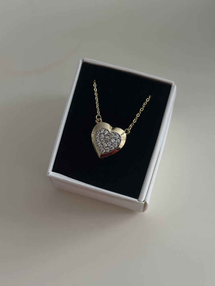 14k Taşlı Gold Kalp Kolye