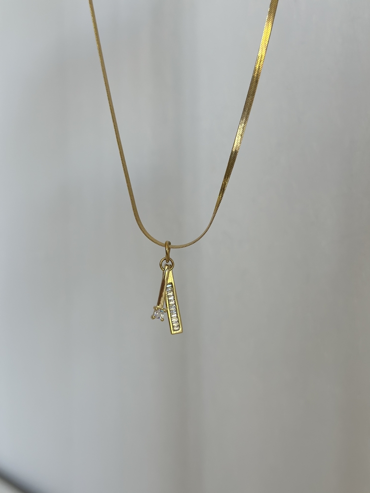 Taşlı Gold Kolye | Çelik