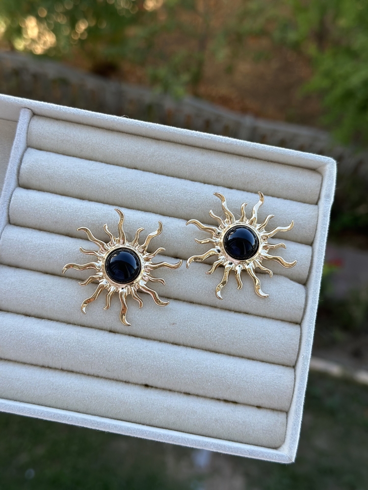 Gold Siyah Güneş Küpe 