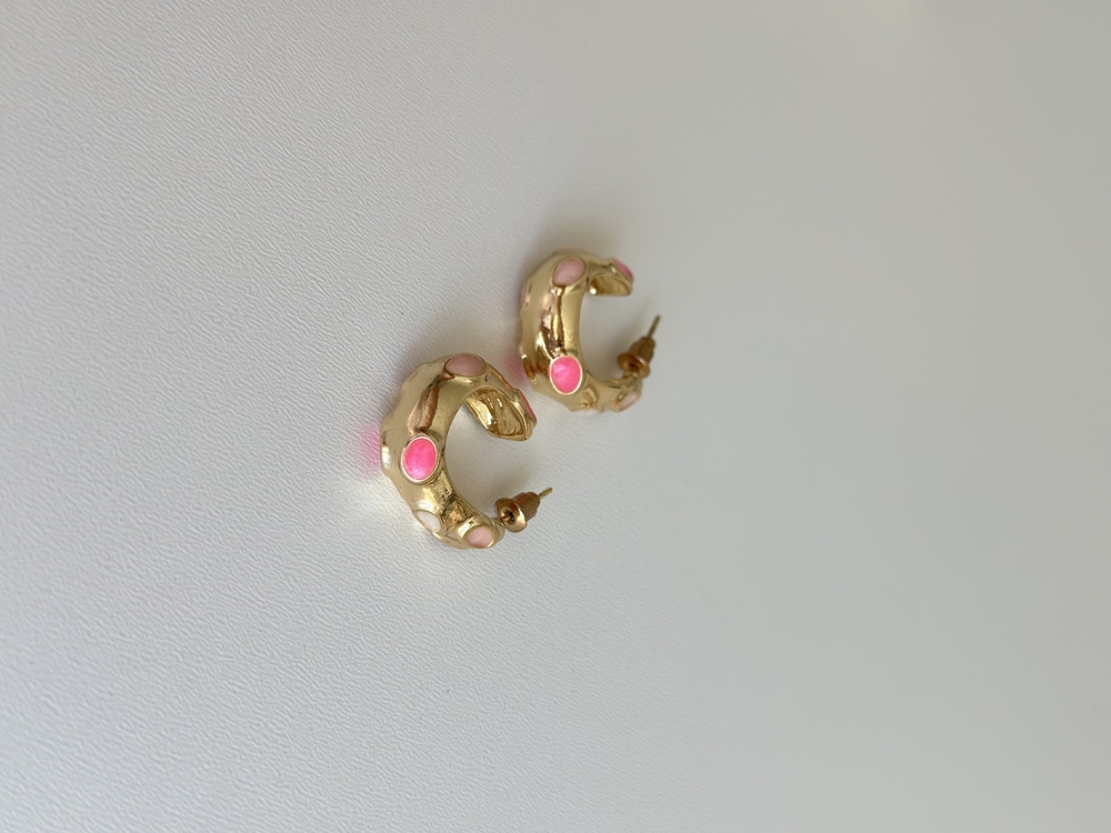 Pembe Mineli Gold Küpe 