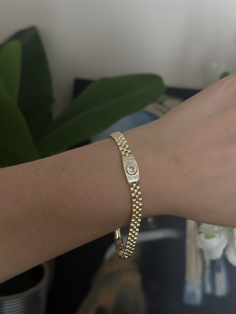 Vintage Model Zirkon Taşlı 14K Kaplama Bileklik