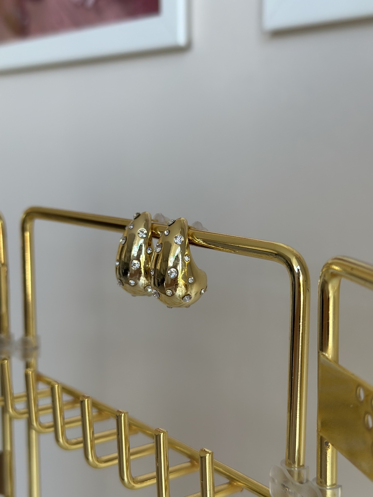Gold Taşlı Damla Küpe