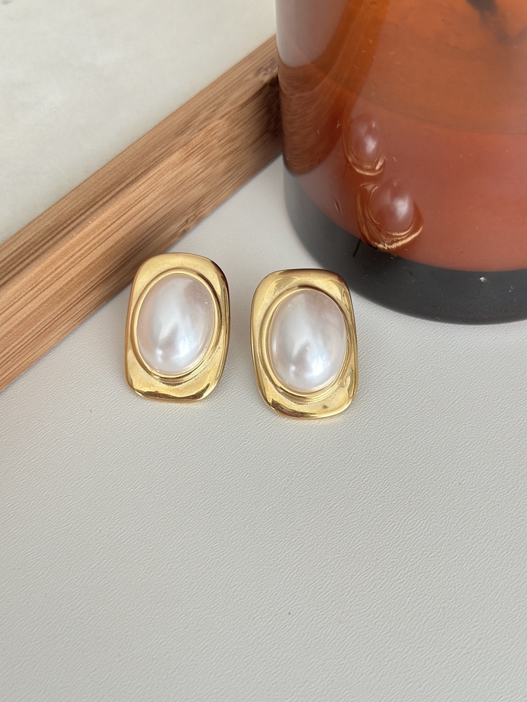 Gold İnci Vintage Küpe | Çelik