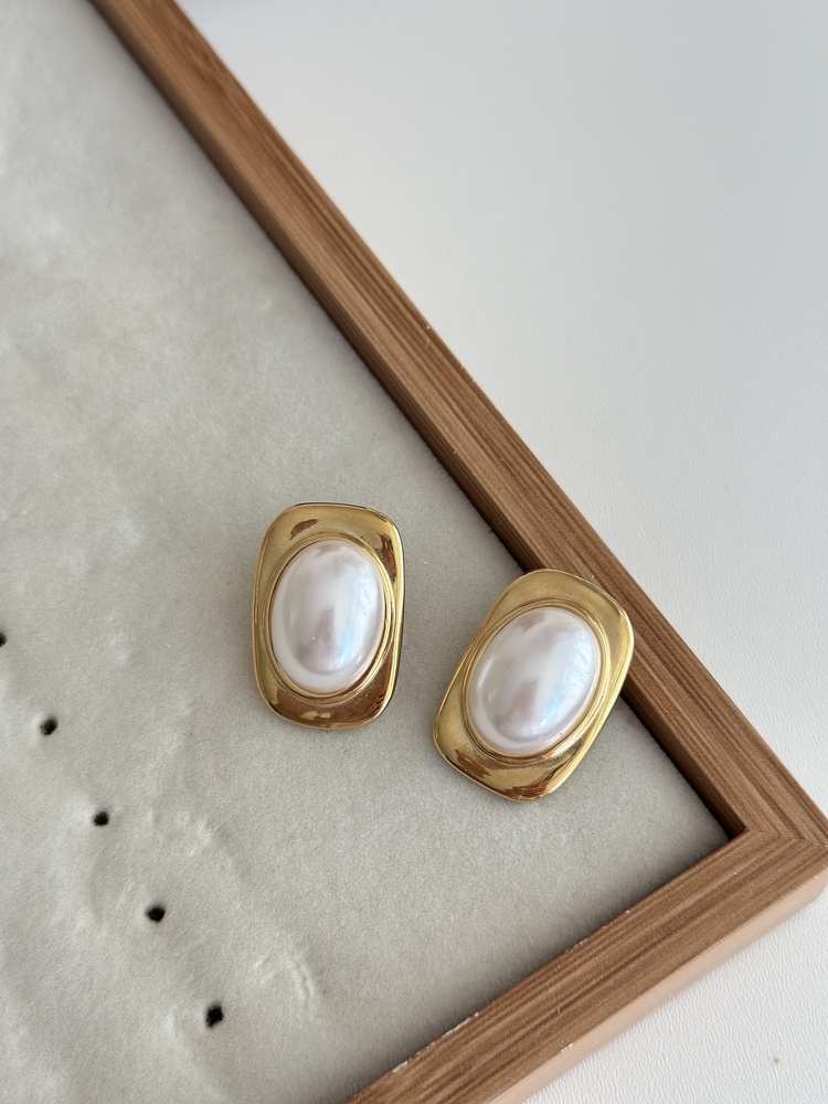 Gold İnci Vintage Küpe | Çelik