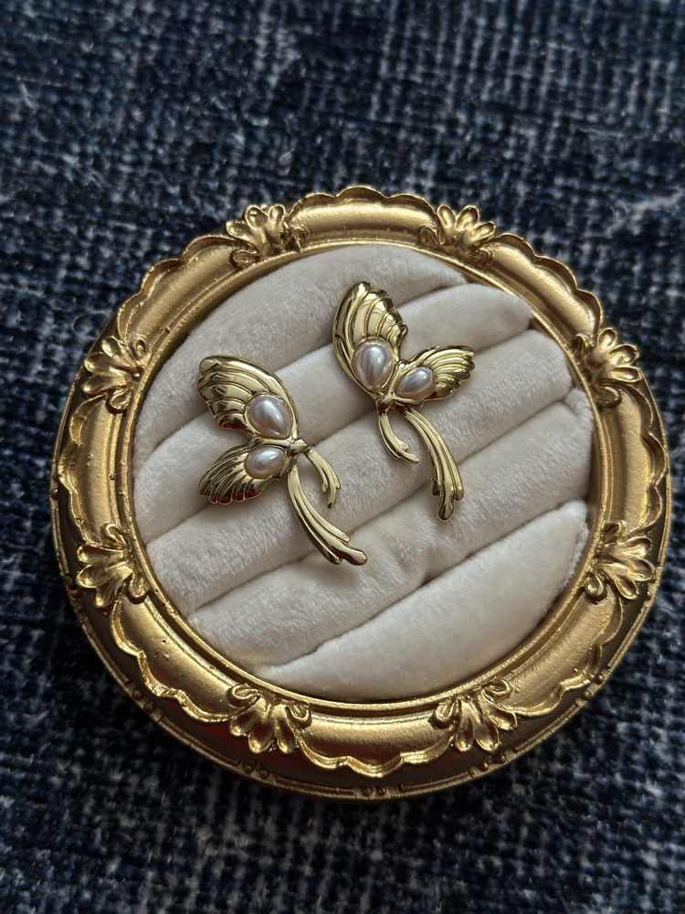 İnci Gold Kelebek Küpe