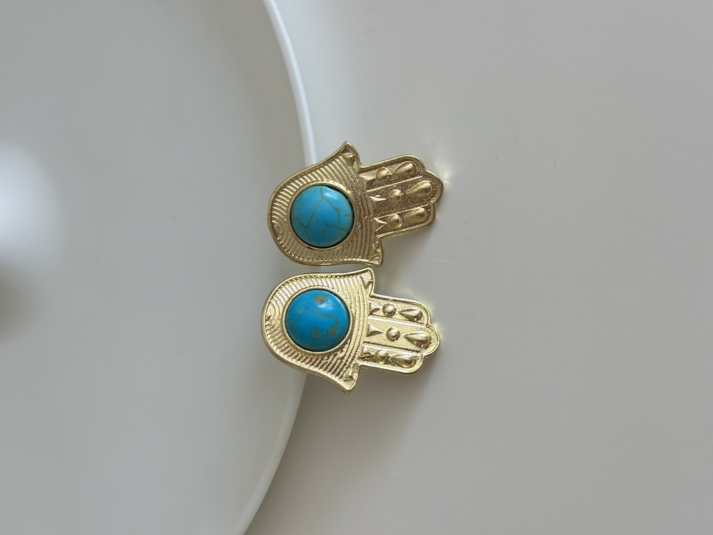 Hamsa Mavi Boncuklu Küpe