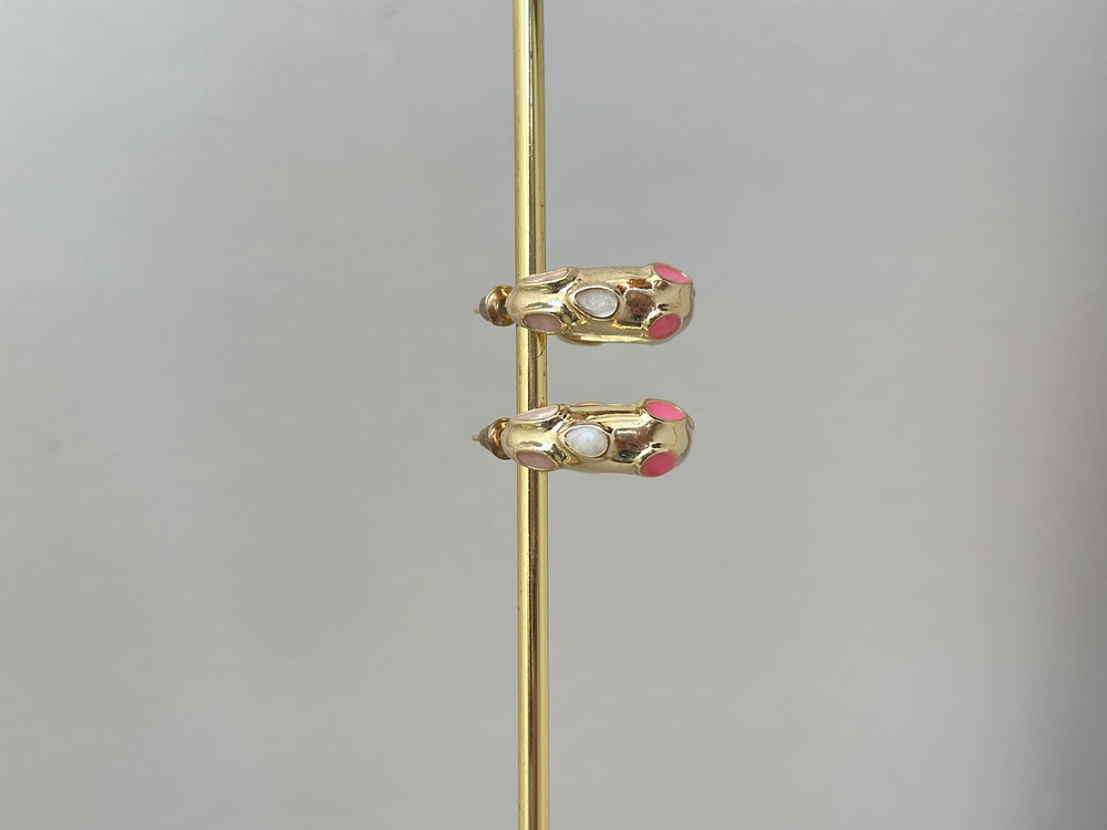 Pembe Mineli Gold Küpe 
