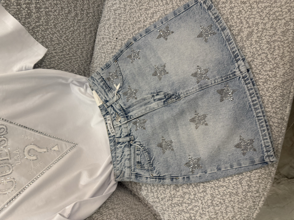 Yıldız Desenli Mini Kot Etek