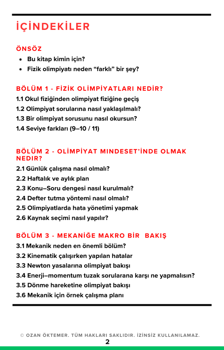 FİZİK OLİMPİYATLARI I – MEKANİK: BAŞARIYA GİDEN YOLUN HARİTASI