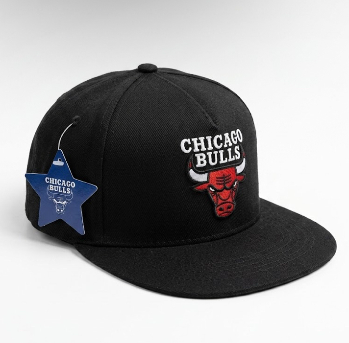 Chicago Bulls Nakış Logolu Siyah Snapback Şapka