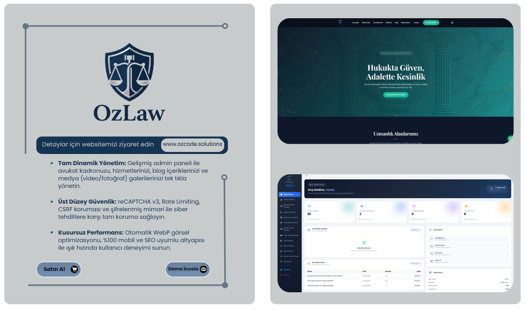 OzLaw - Gelişmiş Kurumsal Hukuk Bürosu ve Avukat Scripti (CMS) | Tek Seferlik Lisans
