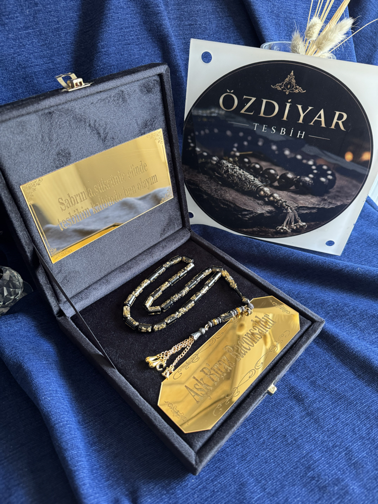 Kesme Siyah Golden Rosary Set