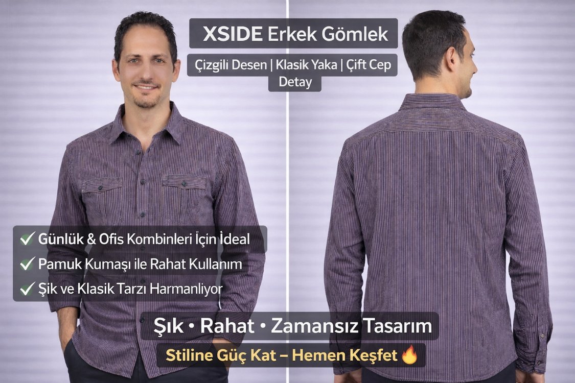 XSIDE Çizgili Uzun Kollu Gömlek
