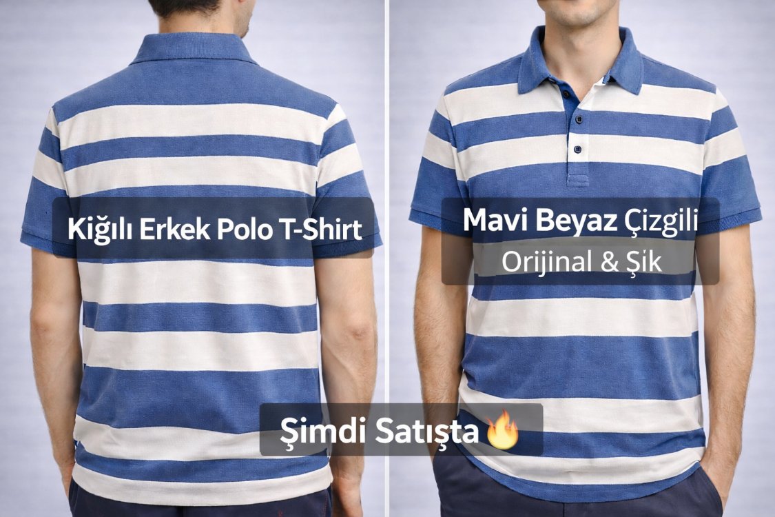 Kiğılı Erkek Polo Yaka T-Shirt | Mavi Beyaz Çizgili | Orijinal