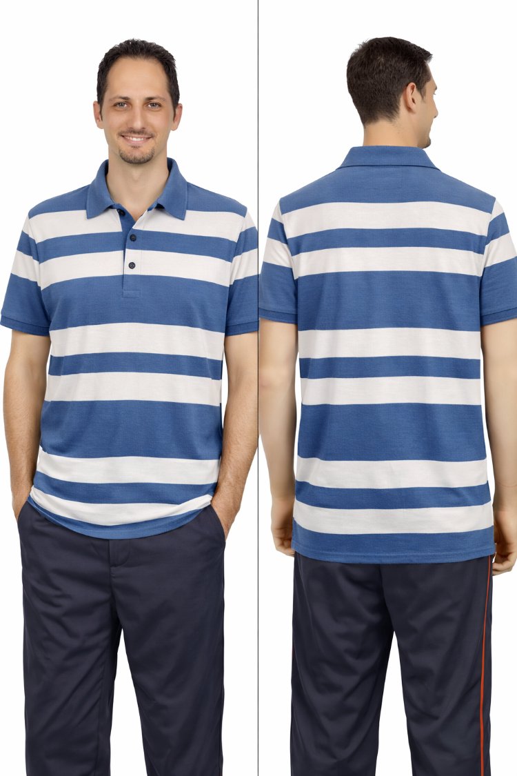 Kiğılı Erkek Polo Yaka T-Shirt | Mavi Beyaz Çizgili | Orijinal