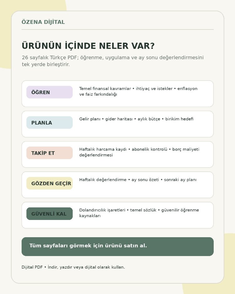 Finansal Okuryazarlık ve Aylık Bütçe Planlayıcısı PDF | ÖZENA DİJİTAL