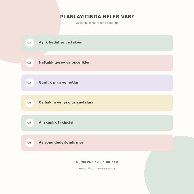 Kendine Zaman Ayır | Soft Günlük, Haftalık ve Aylık Planlayıcı PDF – ÖZENA DİJİTAL