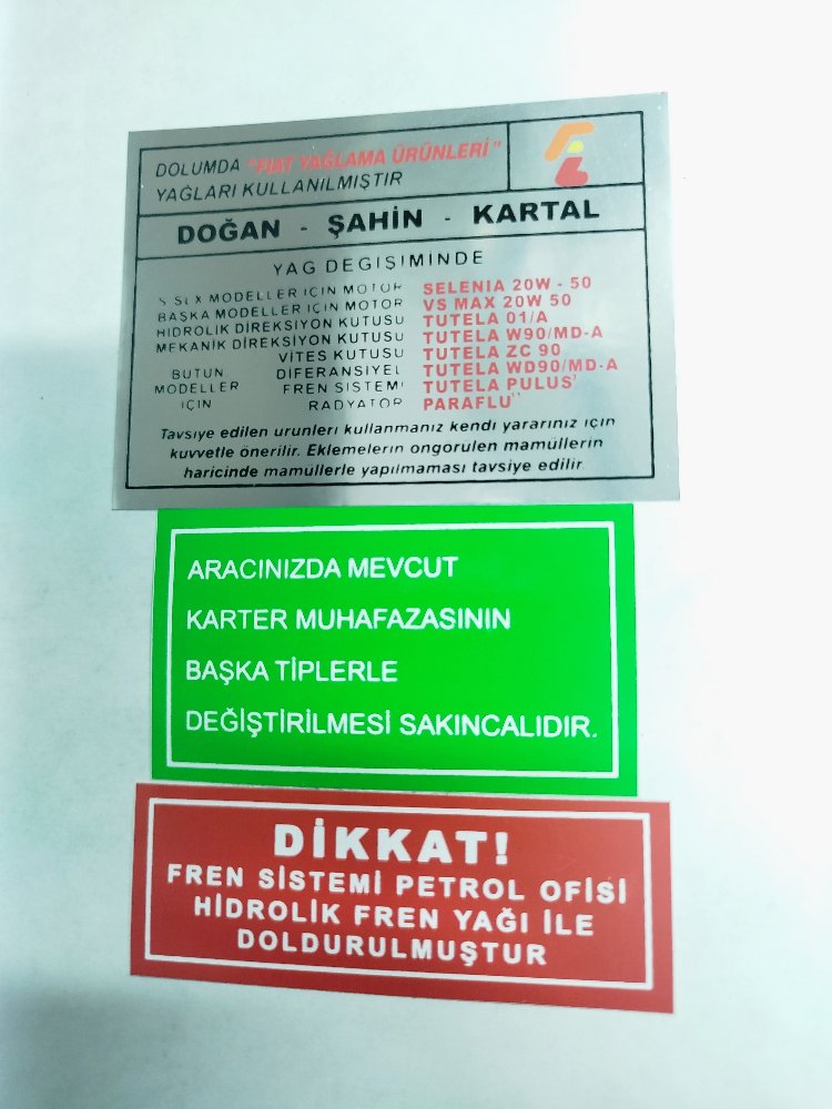 Tofaş Motor Etiket Takımı