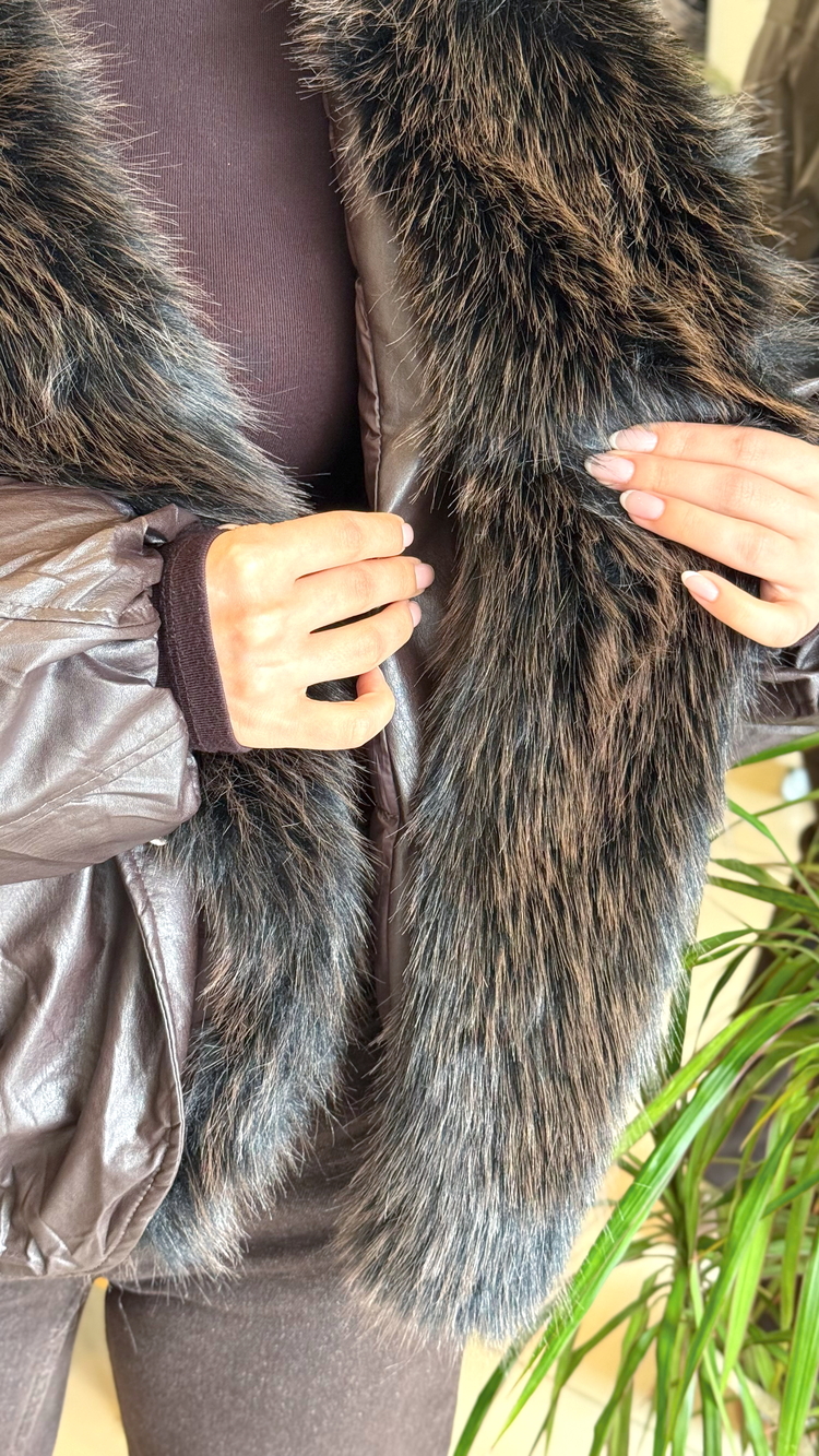 Kürk Detaylı Kahve Mont