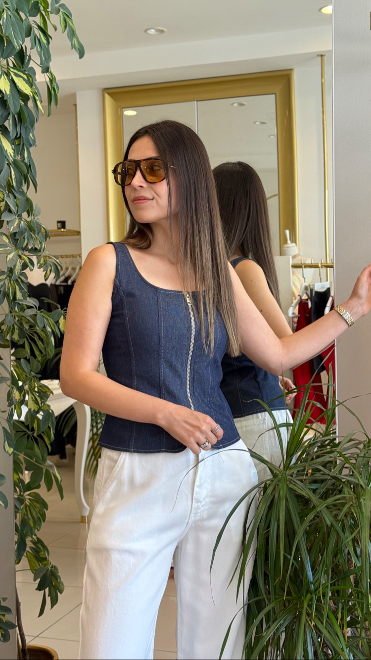 Fermuarlı Denim Top