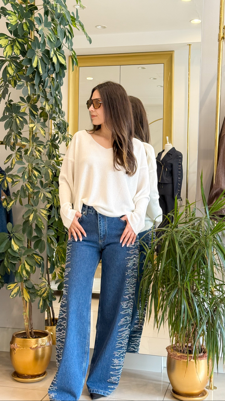 Yanları Taşlı Jean