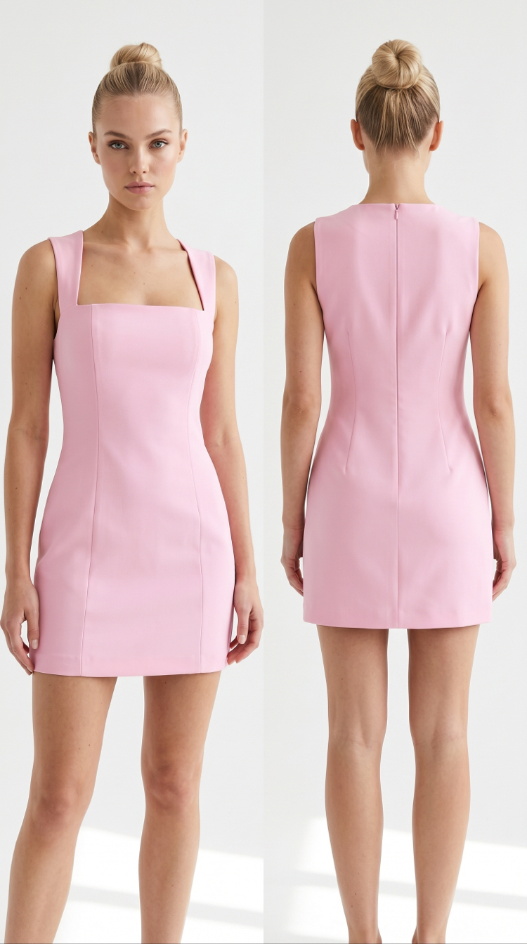 Kup Detaylı Pembe Mini Elbise