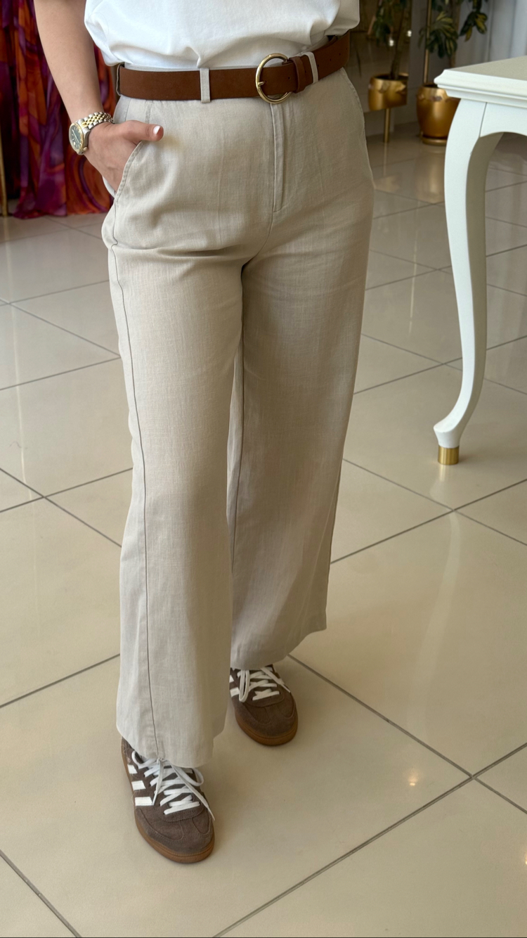 Kemerli Keten Pantolon