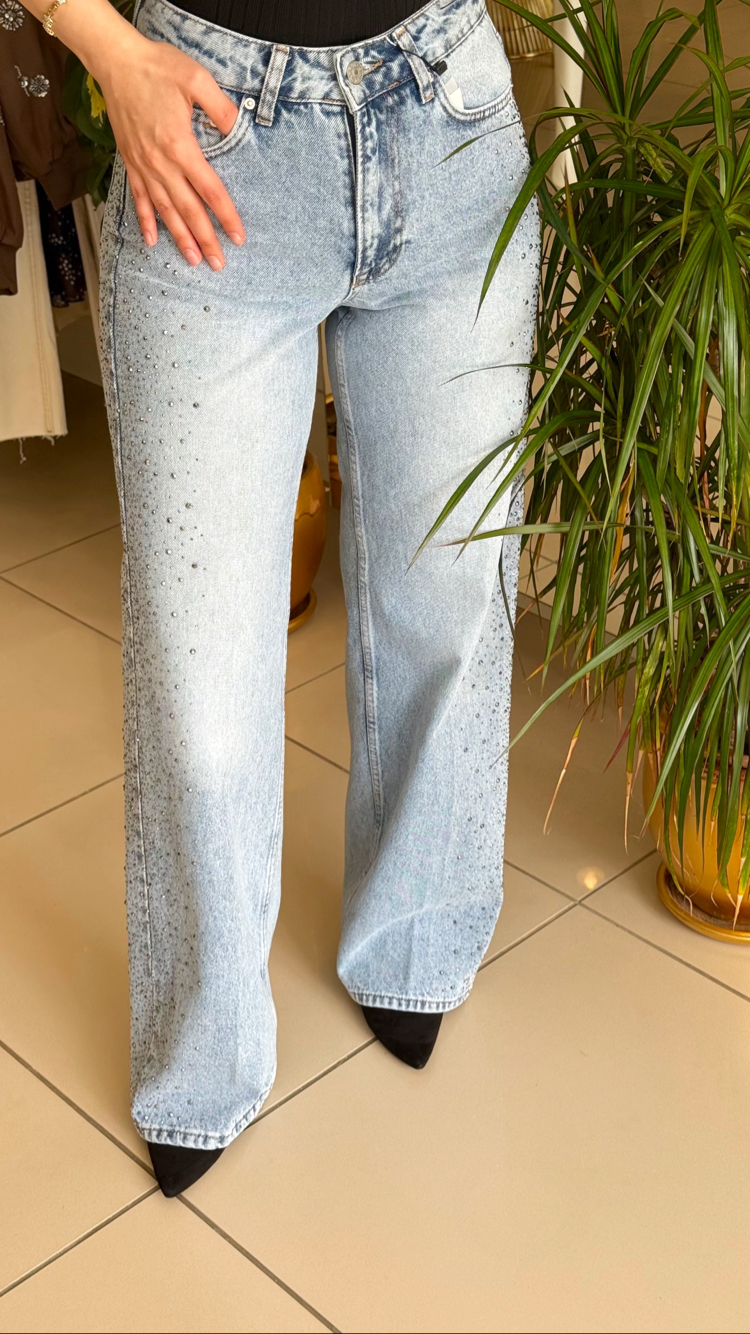 Yanları Taşlı Wide Leg Jean