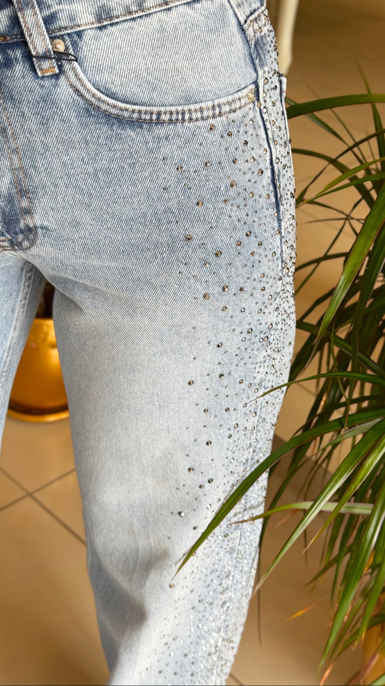 Yanları Taşlı Wide Leg Jean