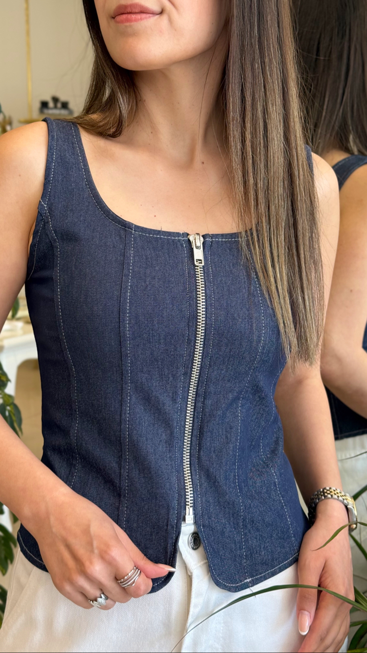 Fermuarlı Denim Top