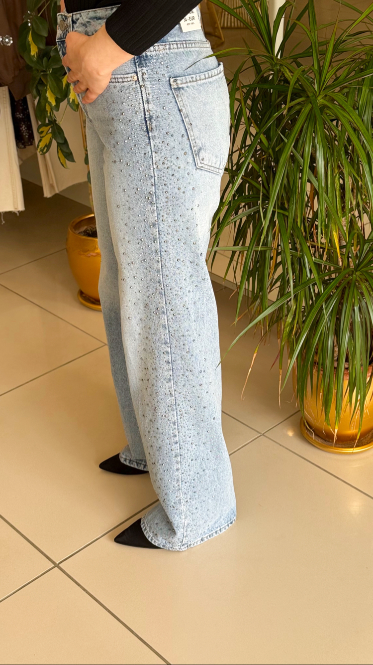 Yanları Taşlı Wide Leg Jean