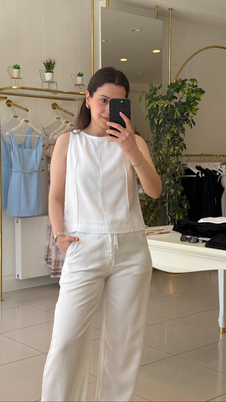 Tensel Kumaş Ekru Denim Takım