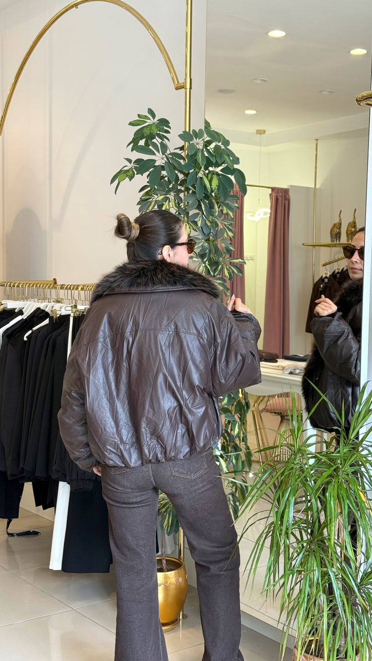 Kürk Detaylı Kahve Mont