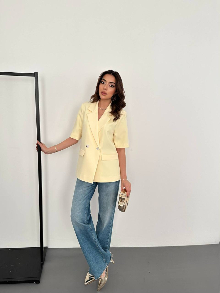 Sarı yarım kollu blazer ceket