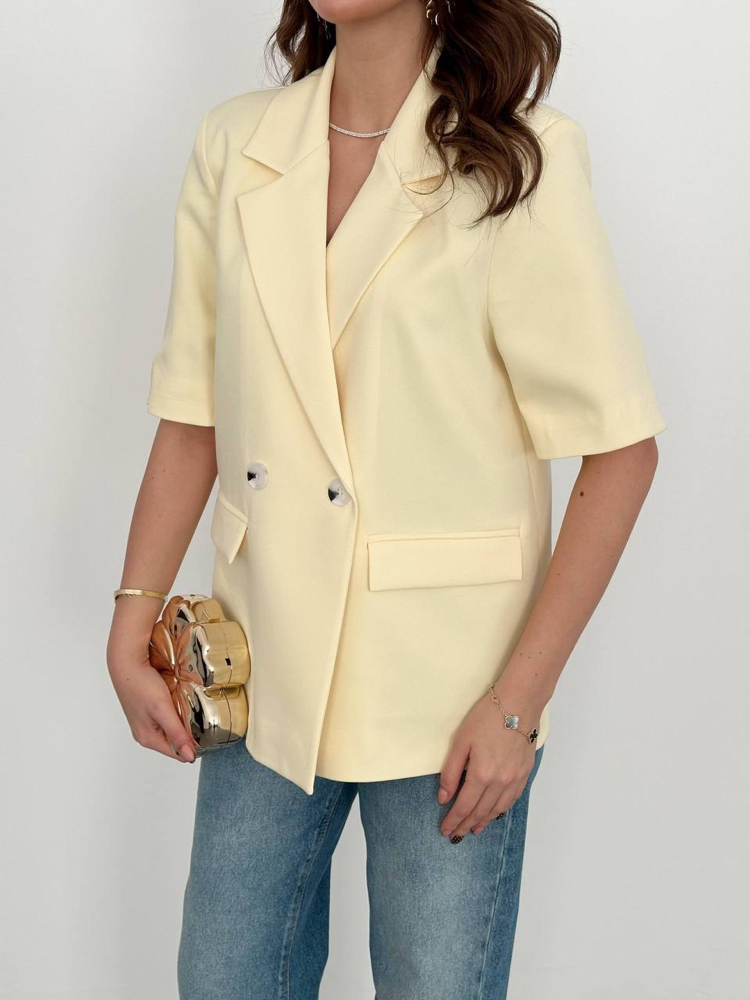 Sarı yarım kollu blazer ceket