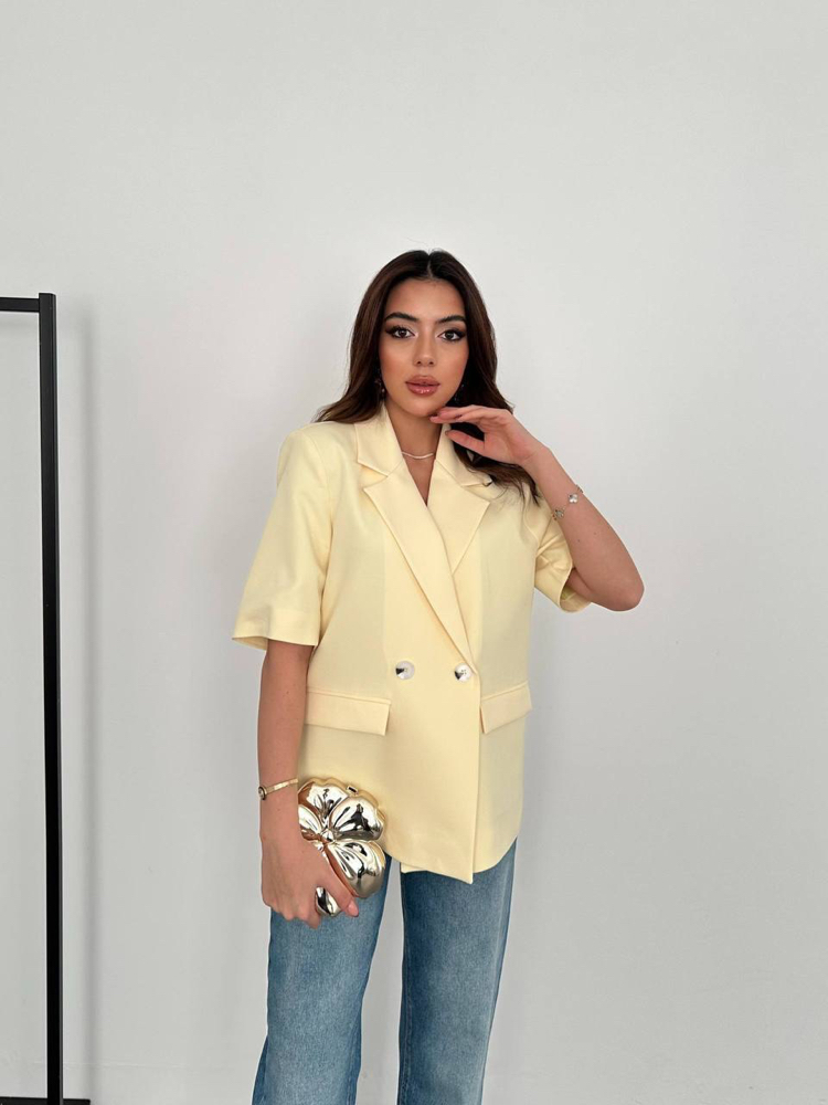 Sarı yarım kollu blazer ceket