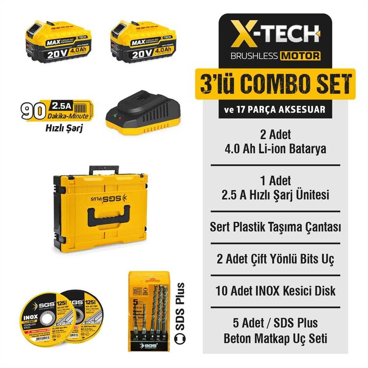 SGS
COMBO SET 3 PARÇA (Darbeli Matkap/Kırıcı-Delici Matkap/Avuç Taslama Makinesi)