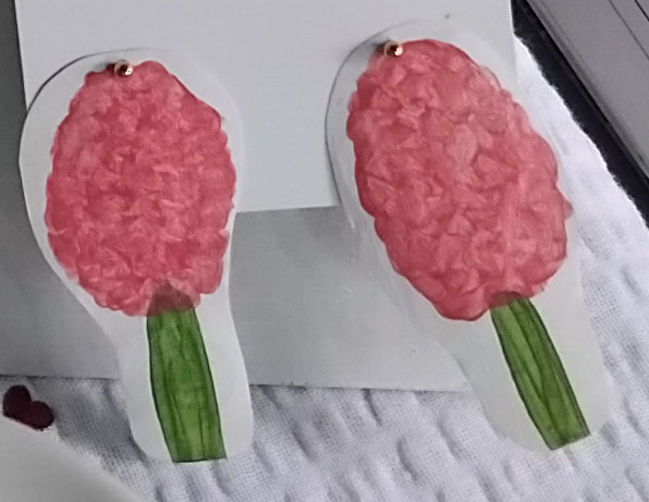 El Yapımı Özgün Tasarım Pembe Sümbül Küpe *2
