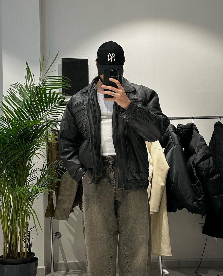 Vintage Oversize Bomber Deri Mont