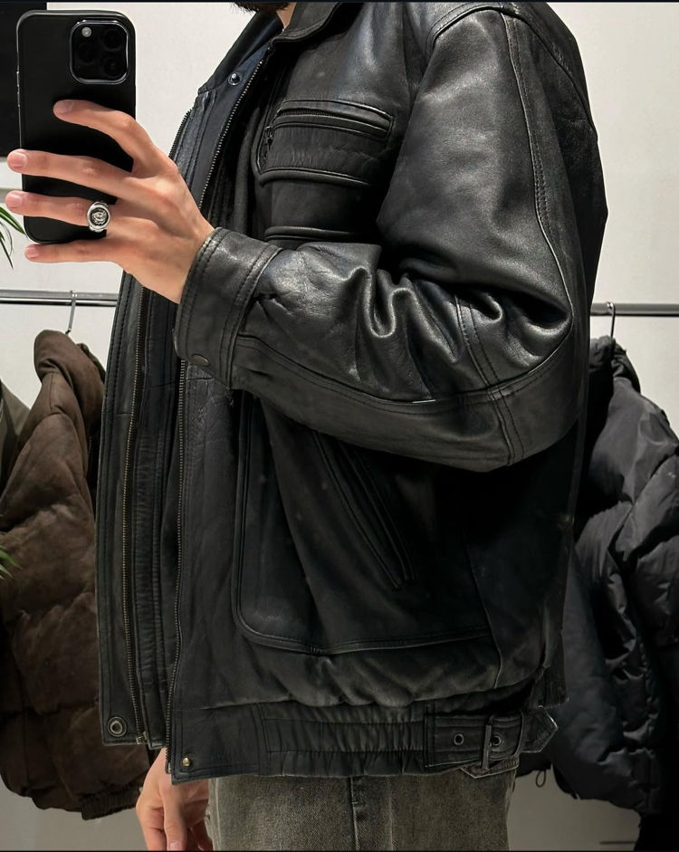 Vintage Oversize Bomber Deri Mont
