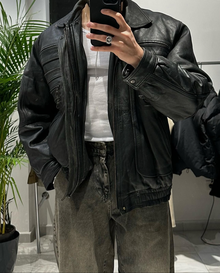 Vintage Oversize Bomber Deri Mont