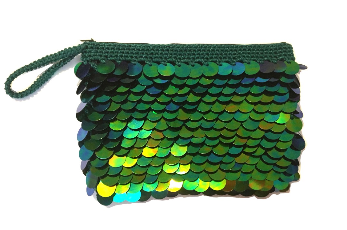 TOPTAN- Pafuli El Örgüsü Pullu Clutch Çanta