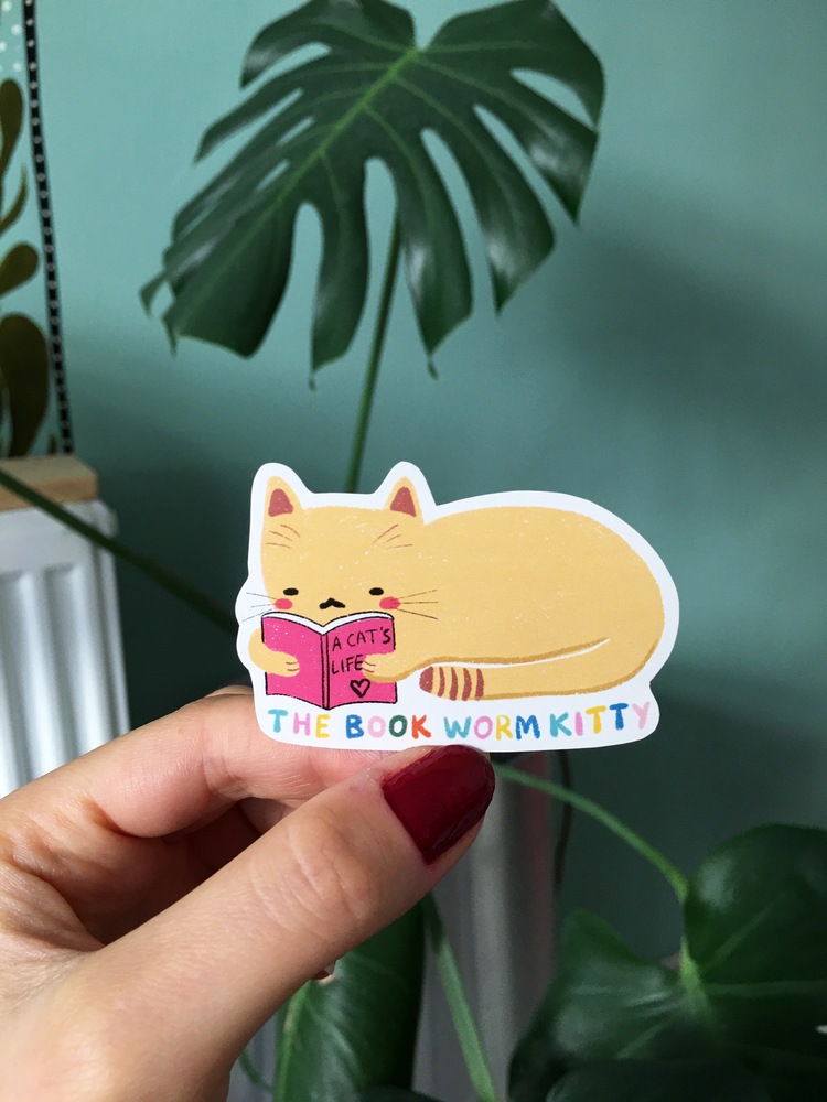 The Book Worm Kitty Sticker